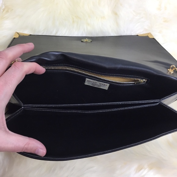 Rare Vintage VTG Mello Nary Black Leather Clutch - Picture 5 of 8